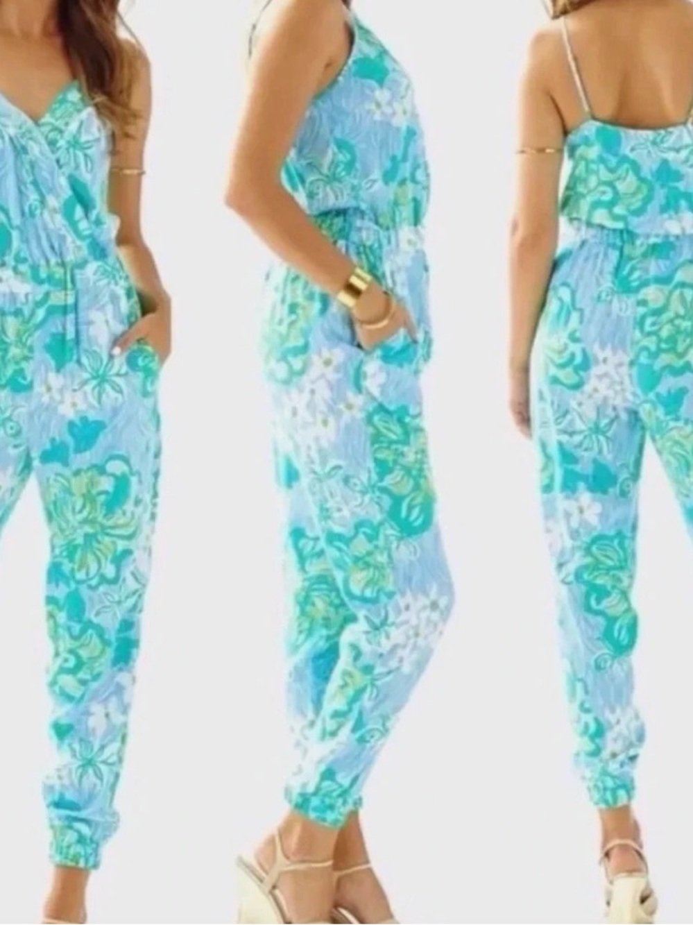 Lilly Pulitzer JUMPSUIT Melba Green Lagoon Sleeveless Sz.XXS (C32)